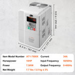 VEVOR VFD 7.5KW, 34A, 10HP Variable Frequency Drive for 3-Phase Motor Speed Control