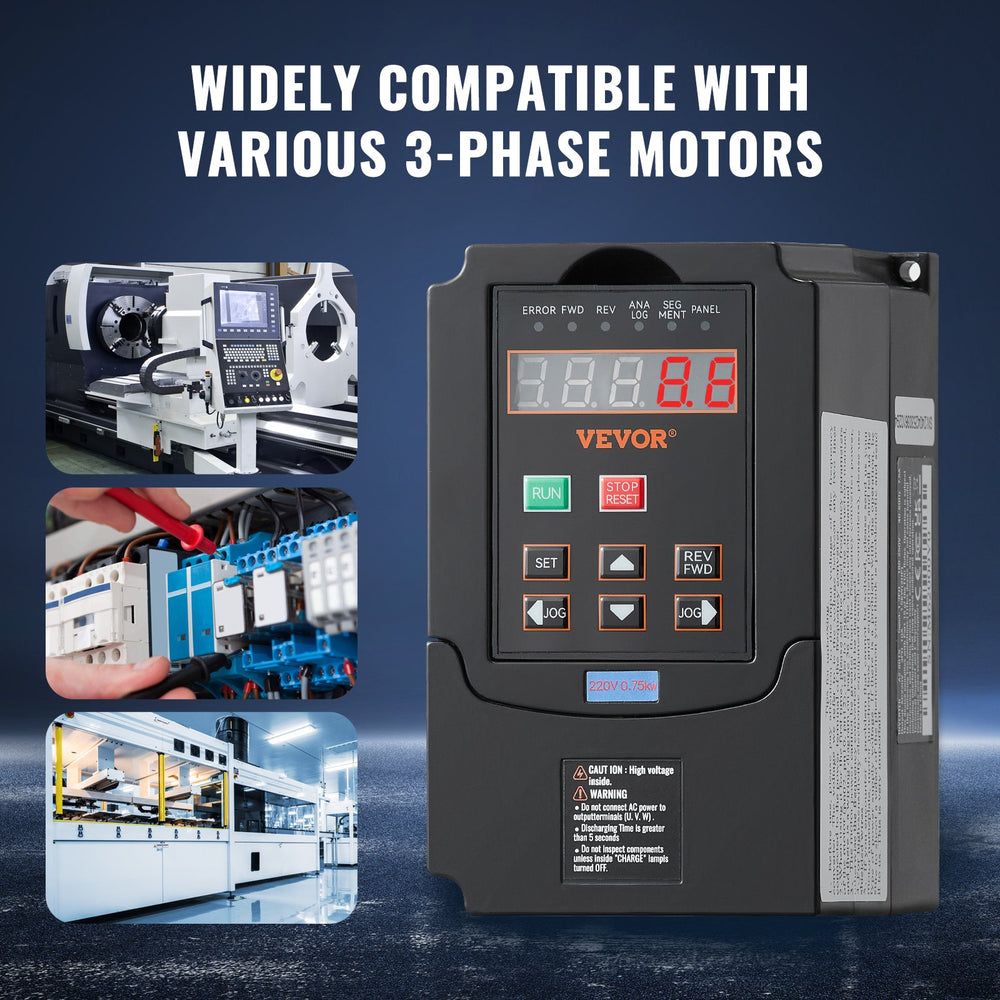 VEVOR VFD 1HP, 0.75KW, 3.5A, 1 or 3 Phase 220V Input to 3 Phase 220V Output Variable Frequency Drive, 40-60Hz Input, 0-400Hz Output VFD for Spindle Motor CNC Speed Control