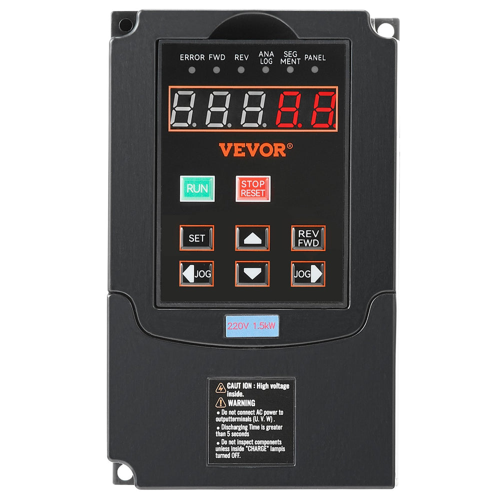 VEVOR VFD 2HP, 1.5KW, 7.5A, 1 or 3 Phase 220V Input to 3 Phase 220V Output Variable Frequency Drive, 40-60Hz Input, 0-400Hz Output VFD for Spindle Motor CNC Speed Control