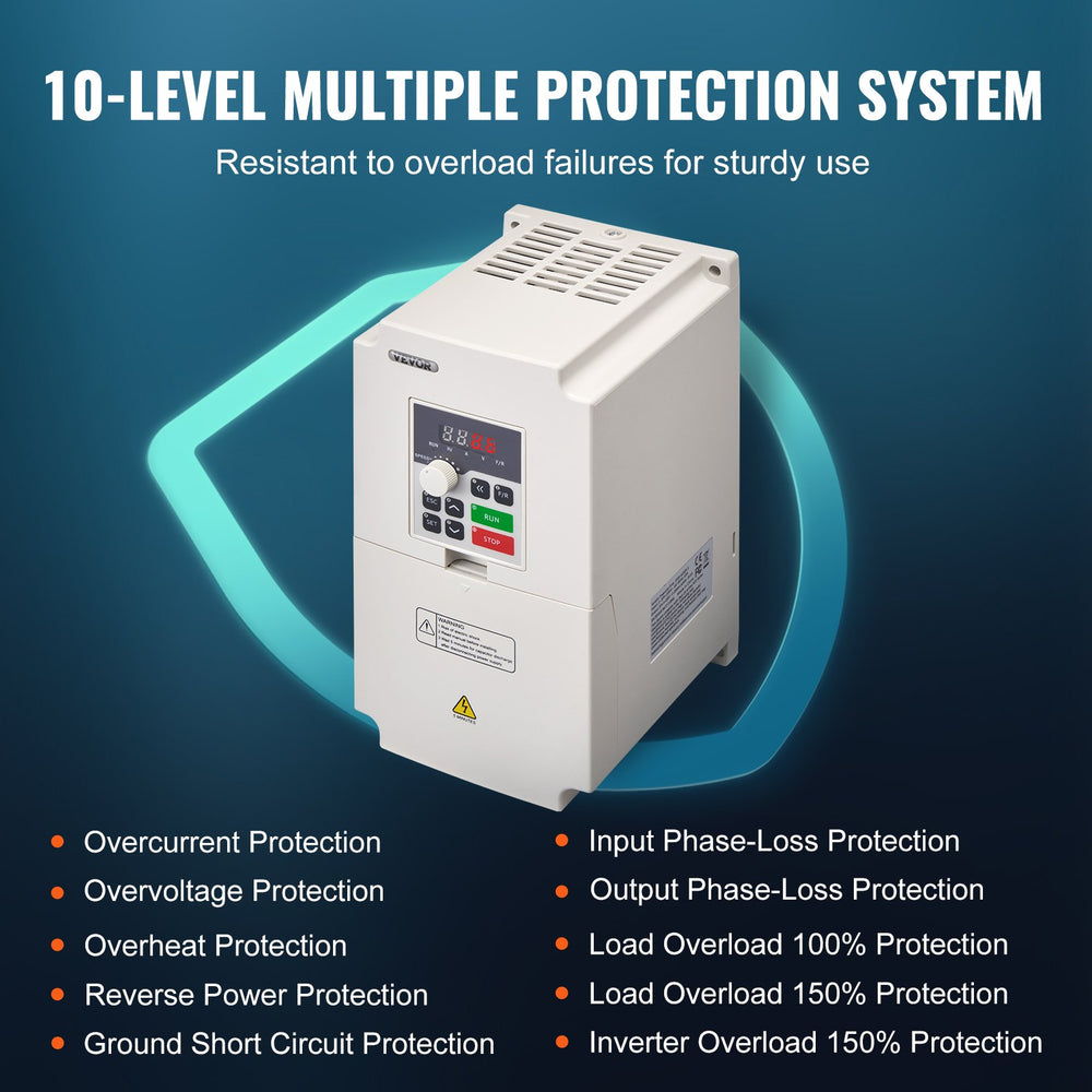 VEVOR VFD 5HP, 4KW, 18A, 1 or 3 Phase AC 220V Input to 3 Phase AC 0~220V Output Variable Frequency Drive, 50/60Hz Input, 0-2000Hz Output VFD for Spindle Motor Speed Control
