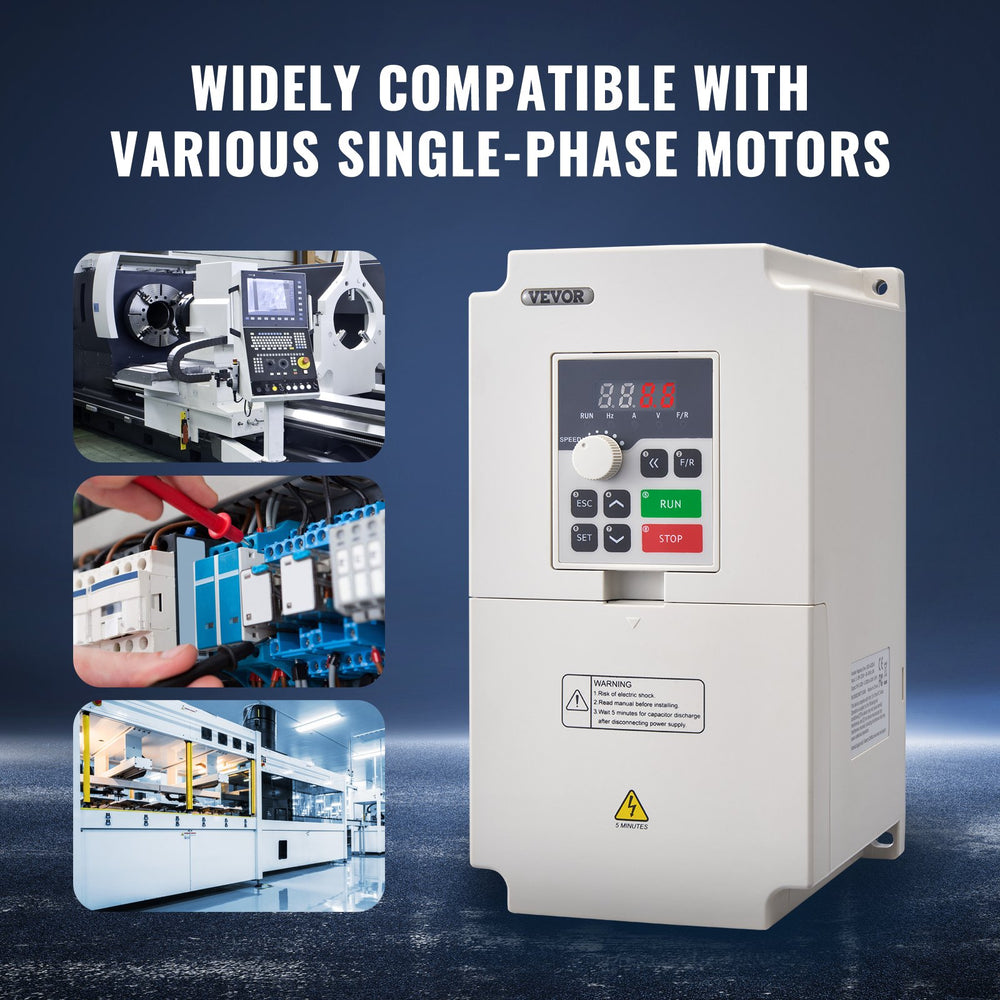 VEVOR VFD 5HP, 4KW, 18A, 1 or 3 Phase AC 220V Input to 3 Phase AC 0~220V Output Variable Frequency Drive, 50/60Hz Input, 0-2000Hz Output VFD for Spindle Motor Speed Control