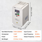 VEVOR VFD 7.5HP, 5.5KW, 25A, 1 or 3 Phase AC 220V Input to 3 Phase AC 0~220V Output Variable Frequency Drive, 50/60Hz Input, 0-2000Hz Output VFD for Spindle Motor Speed Control