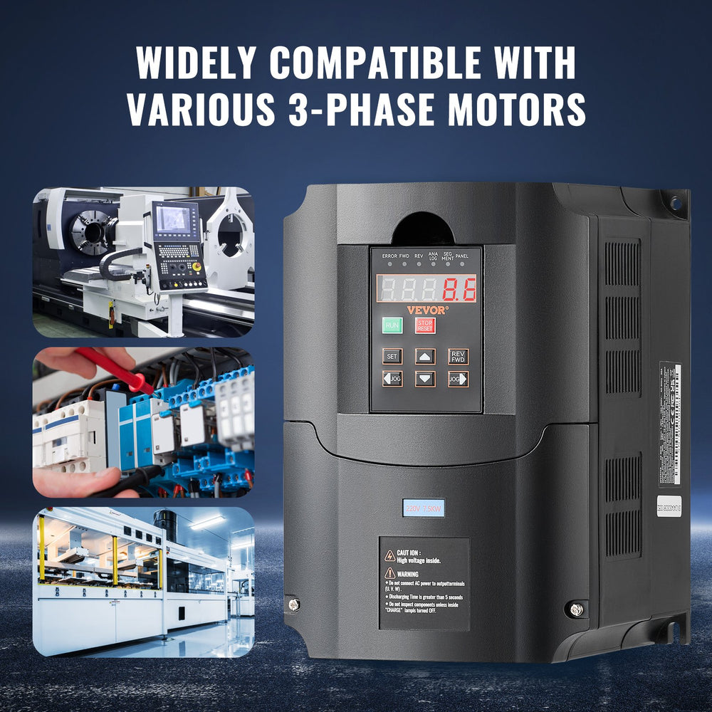 VEVOR VFD 10HP, 7.5KW, 35A, 1 or 3 Phase 220V Input to 3 Phase 220V Output Variable Frequency Drive, 40-60Hz Input, 0-400Hz Output VFD for Spindle Motor CNC Speed Control