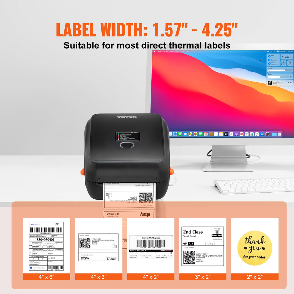 VEVOR Thermal Label Printer, 300DPI for 4x6 Mailing Packages, Wireless Bluetooth & Automatic Label Recognition, Support Windows/MacOS/Linux/Android/IOS, Compatible with Amazon, eBay, Etsy,etc