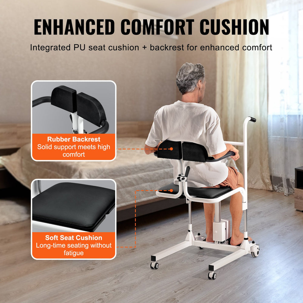 VEVOR Electric Patient Lift Transfer Chair, One-Button Electric Lift Wheelchair with 180° Split Seat & Bedpan, Bathroom Bedside Commode Chair with Locking Swivel Casters for Seniors Disabled, 220LBS