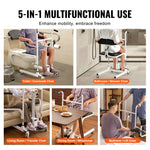 VEVOR Electric Patient Lift Transfer Chair, One-Button Electric Lift Wheelchair with 180° Split Seat & Bedpan, Bathroom Bedside Commode Chair with Locking Swivel Casters for Seniors Disabled, 220LBS