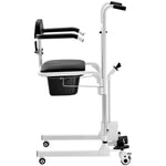 VEVOR Electric Patient Lift Transfer Chair, One-Button Electric Lift Wheelchair with 180° Split Seat & Bedpan, Bathroom Bedside Commode Chair with Locking Swivel Casters for Seniors Disabled, 220LBS