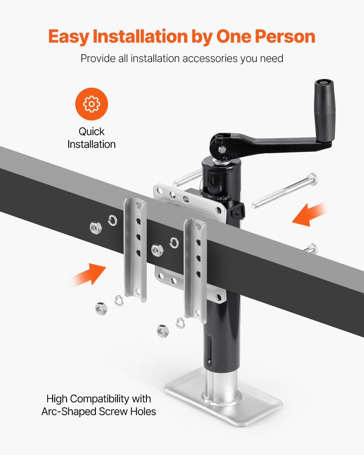 VEVOR Trailer Jack, 2000 lbs Dynamic Load Capacity, Heavy Duty Swivel Bolt-on Trailer Jack, 10" Lift Trailer Jack Stand with Handle for RV Trailer, Horse Trailer, Utility Trailer, and Yacht Trailer
