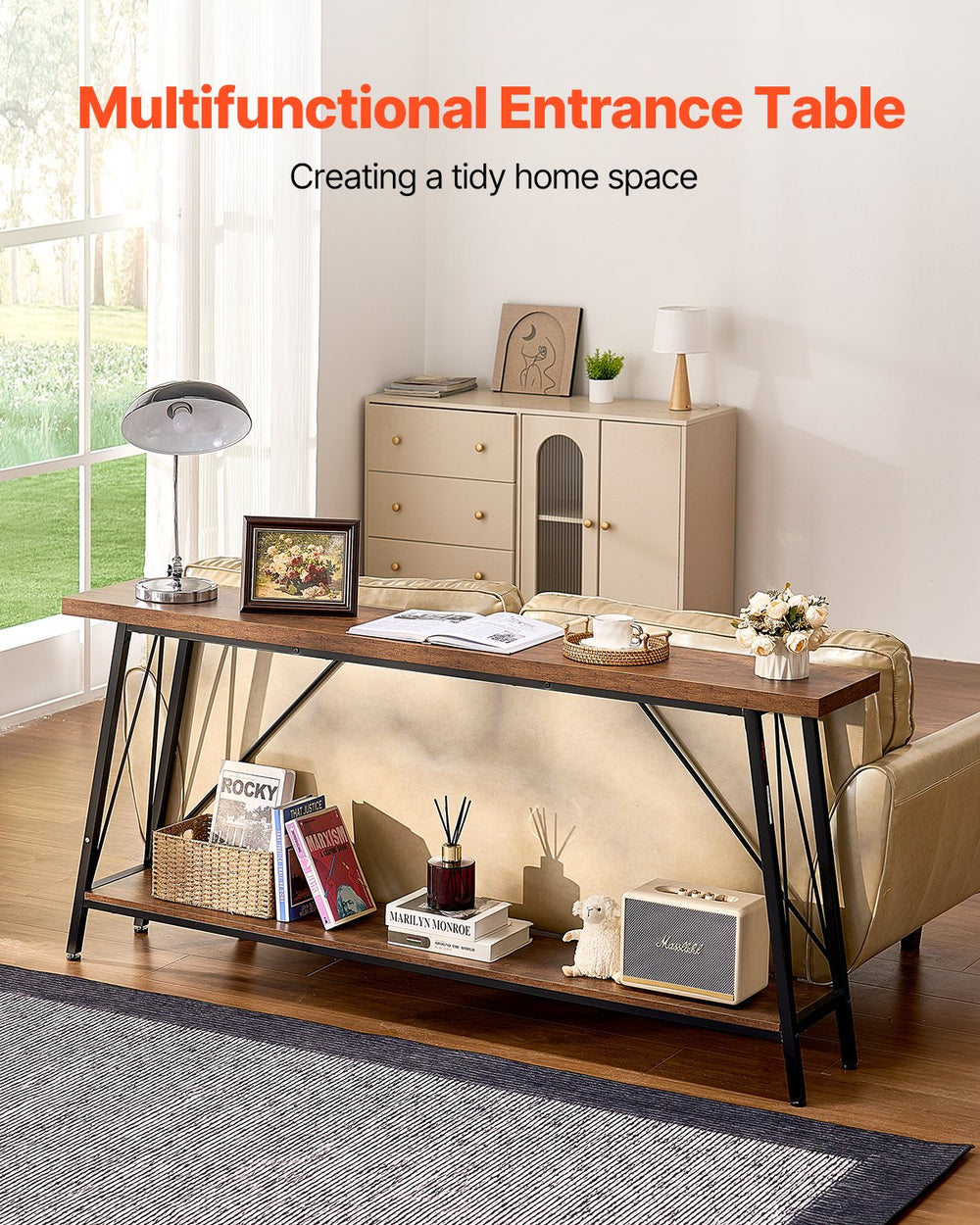 VEVOR Narrow Console Sofa Table, 70.9 inches Behind Couch Table, 2-Tier Long Entryway Table and Skinny Hallway Table, Narrow Sofa Table with Metal Frame, for Entryway, Hallway, Living Room & Bedroom