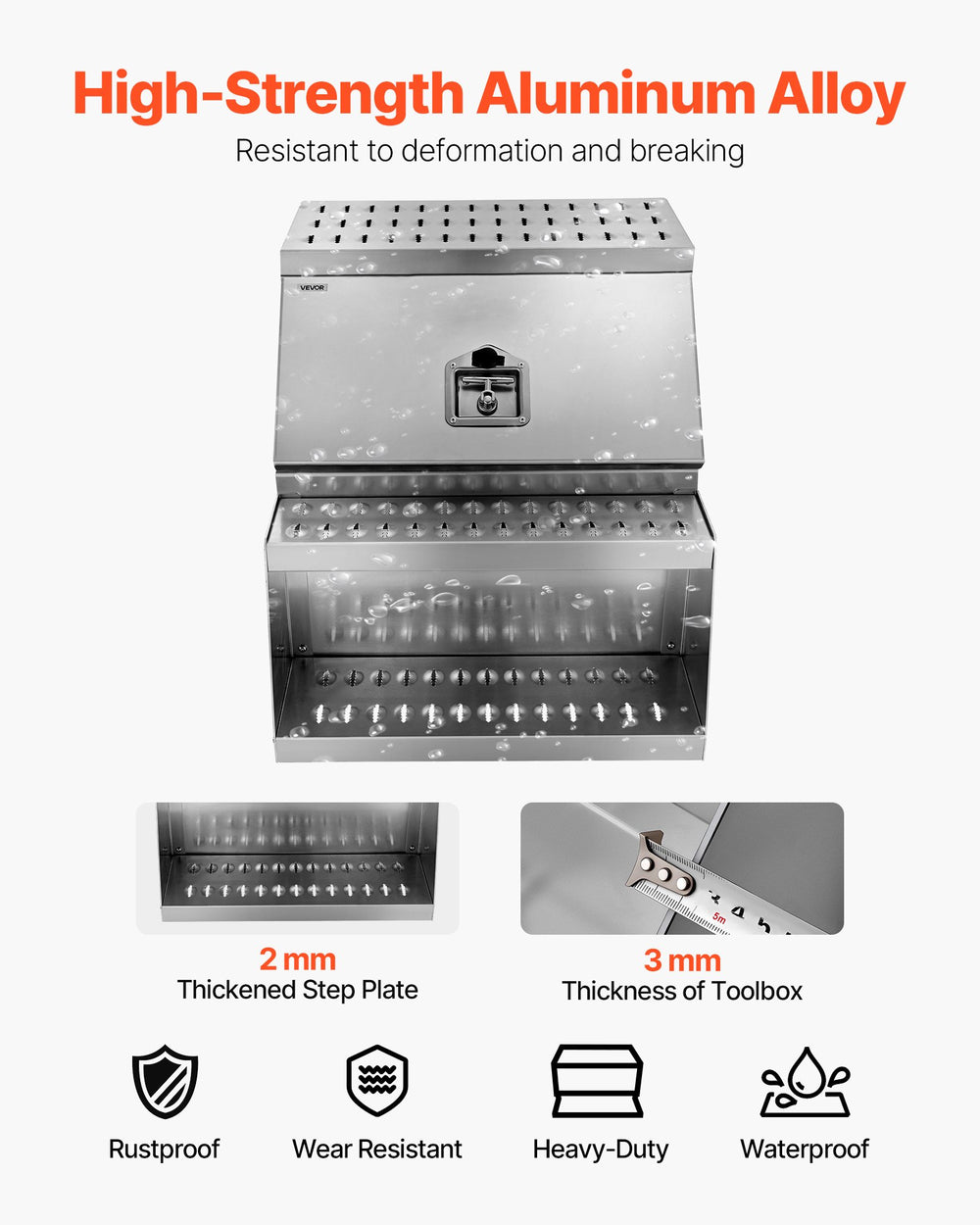 VEVOR Semi-Truck Step Tool Box, 610 x 695 x 645 mm Heavy Duty Aluminum Toolbox Side Mount, Waterproof Side Storage Saddle Step Box with T-Handle Lock & Keys for Semi Trucks, Flatbed Trailers