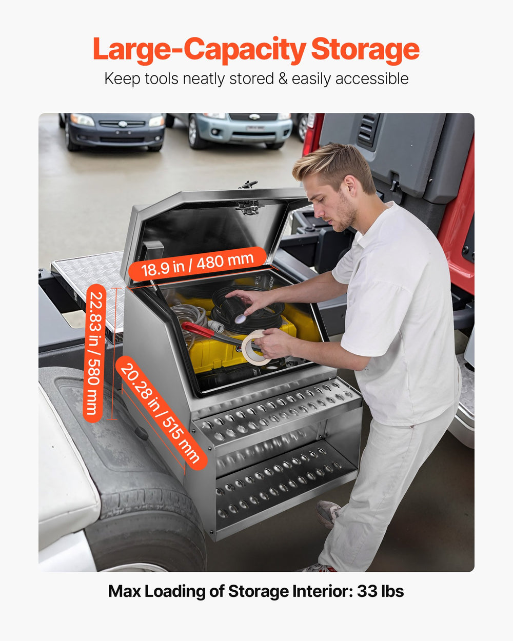 VEVOR Semi-Truck Step Tool Box, 610 x 695 x 645 mm Heavy Duty Aluminum Toolbox Side Mount, Waterproof Side Storage Saddle Step Box with T-Handle Lock & Keys for Semi Trucks, Flatbed Trailers