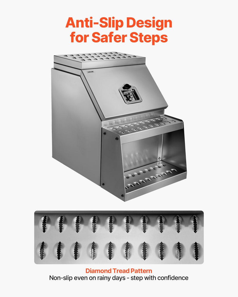 VEVOR Semi-Truck Step Tool Box, 457 x 695 x 645 mm Heavy Duty Aluminum Toolbox Side Mount, Waterproof Side Storage Saddle Step Box with T-Handle Lock & Keys for Semi Trucks, Flatbed Trailers