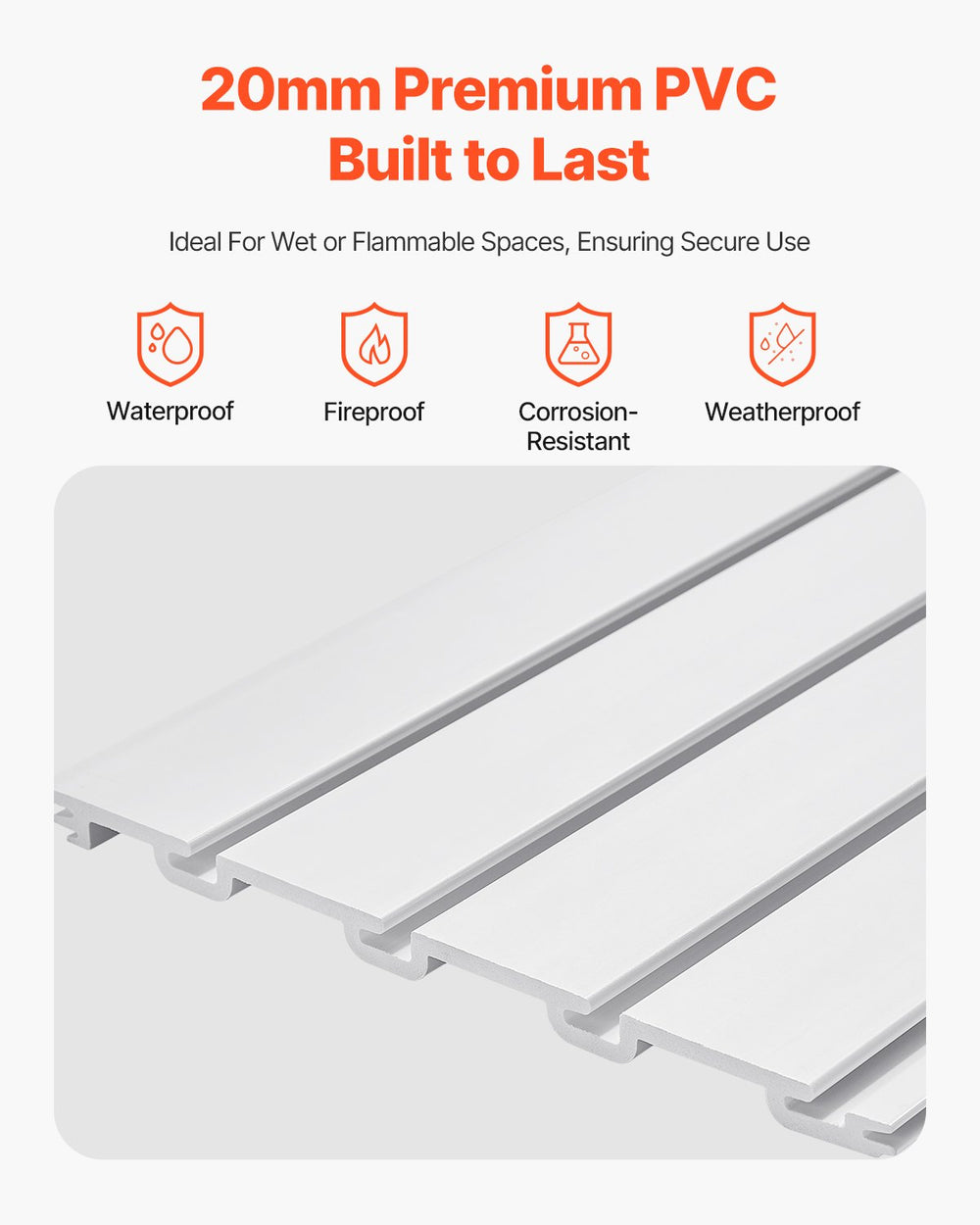 VEVOR Slat Wall Paneling, 4 x 4 ft, PVC Garage Slatwall with Modular Design, White Slat Wall Easy-to-Install Adjustable Slatwall Panel with Coupling Structure & DIY Cutting, Fits for Storage & Display