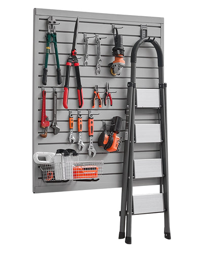 VEVOR Slat Wall Paneling, 4 x 4 ft, PVC Garage Slatwall with Modular Design, Grey Slat Wall Easy-to-Install Adjustable Slatwall Panel with Coupling Structure & DIY Cutting, Fits for Storage & Display