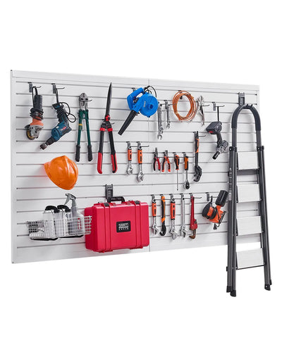 VEVOR Slat Wall Paneling, 8 x 4 ft, PVC Garage Slatwall with Accessories, White Slat Wall Easy-to-Install Adjustable Slatwall Panel with Coupling Structure & DIY Cutting, Fits for Storage & Display