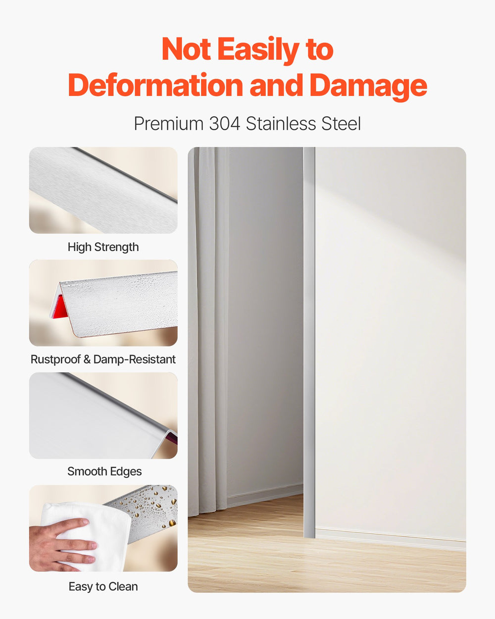 VEVOR Stainless Steel Wall Corner Protector, 50 x 50 x 1217 mm, 10 Pack Metal Corner Guards, 304 Stainless Steel Edge Trim 90-Degree Angle for Home,Office,Commercial Wall Protection, with 3m Tape