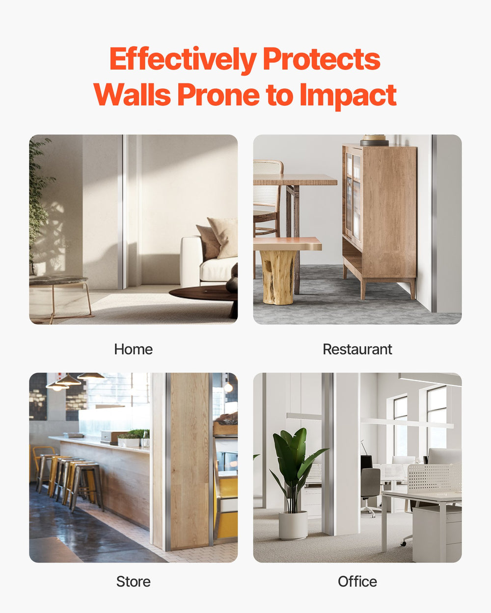 VEVOR Stainless Steel Wall Corner Protector, 50 x 50 x 1217 mm, 10 Pack Metal Corner Guards, 304 Stainless Steel Edge Trim 90-Degree Angle for Home,Office,Commercial Wall Protection, with 3m Tape