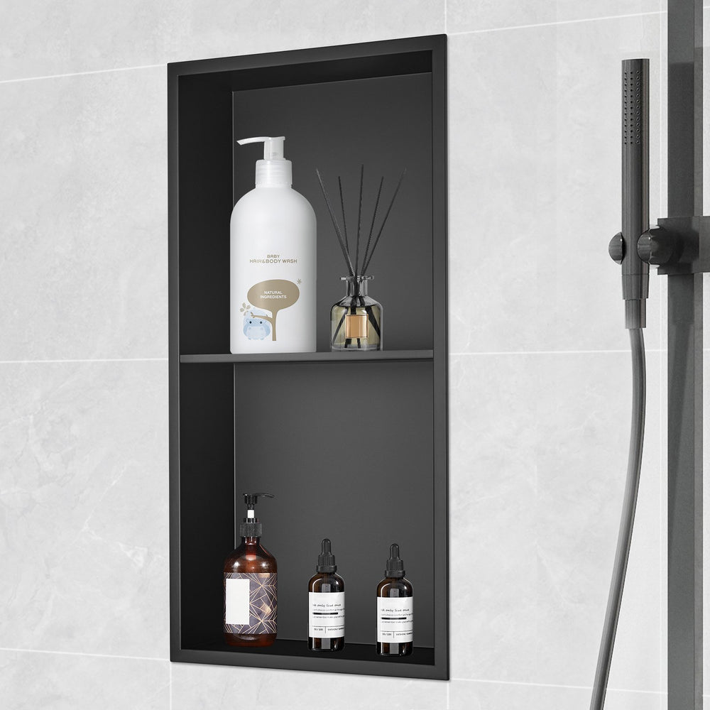 VEVOR 33.02 x 63.5 cm No Tile Shower Niche 304 Stainless Steel, Wall-Inserted Niche Recessed Double Shelves, Sealed Waterproof Rust-Resistant Modern Niche for Shower or Soap Storage Bathroom