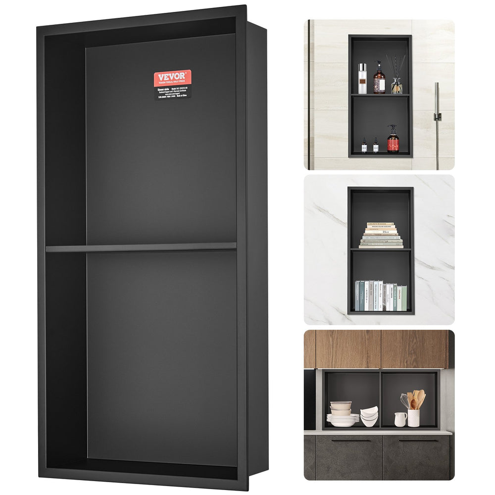 VEVOR 33.02 x 63.5 cm No Tile Shower Niche 304 Stainless Steel, Wall-Inserted Niche Recessed Double Shelves, Sealed Waterproof Rust-Resistant Modern Niche for Shower or Soap Storage Bathroom
