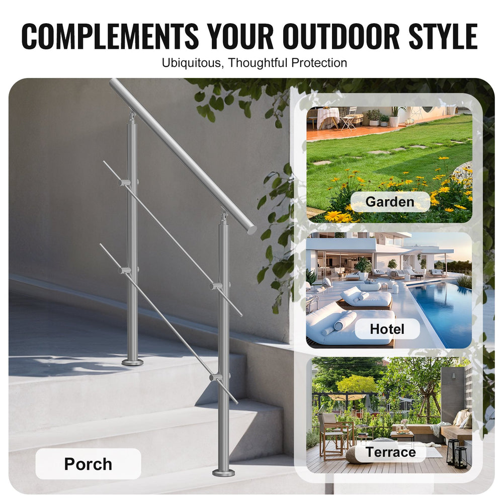 VEVOR 100.1 cm Handrails for Outdoor Steps 2 Crossbars Staircase for Porch Deck