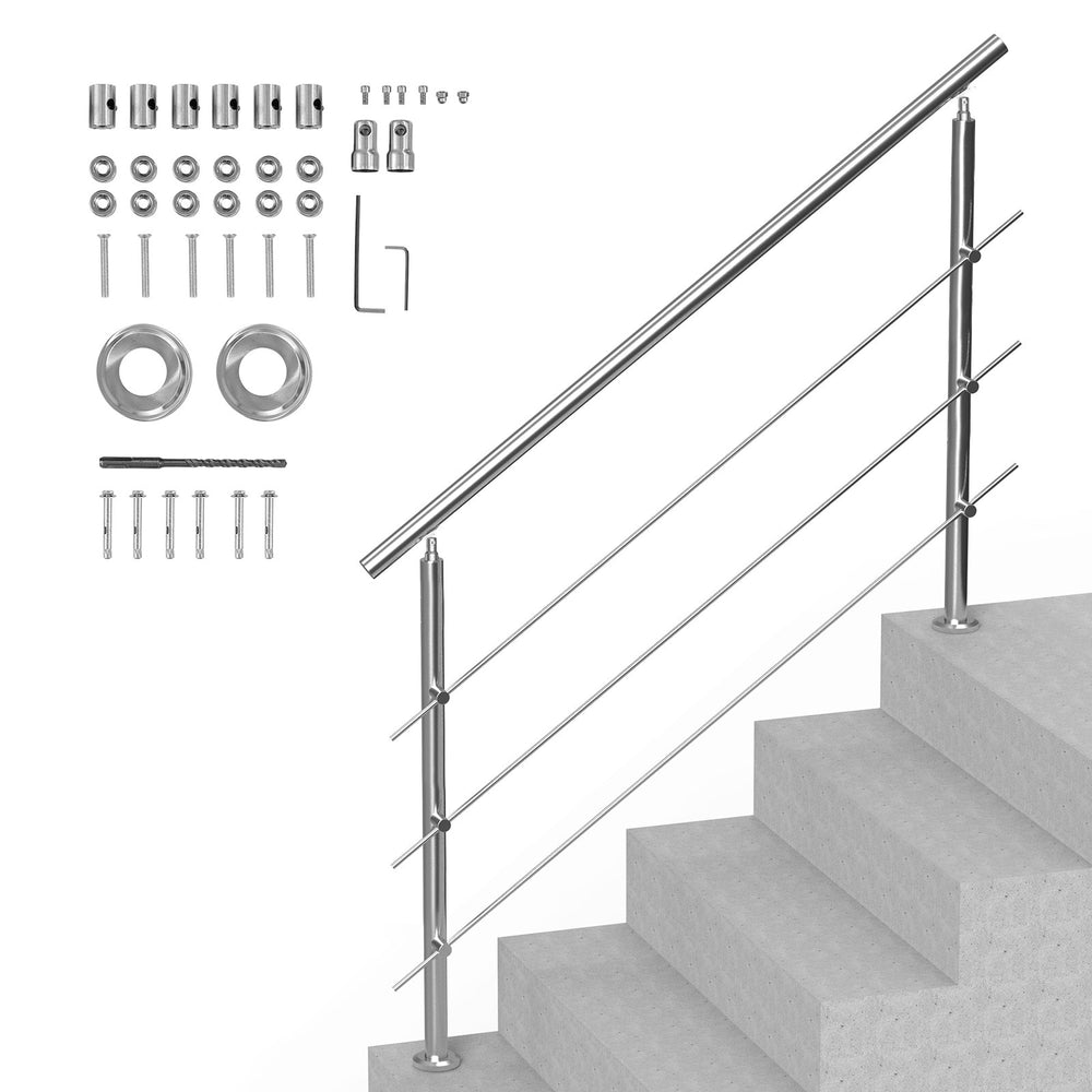 VEVOR 149.9 cm Handrails for Outdoor Steps 3 Crossbars Staircase for Porch Deck
