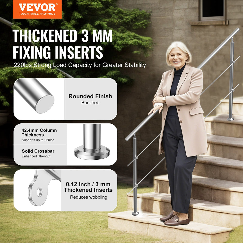 VEVOR 180.1 cm Handrails for Outdoor Steps 2 Crossbars Staircase for Porch Deck