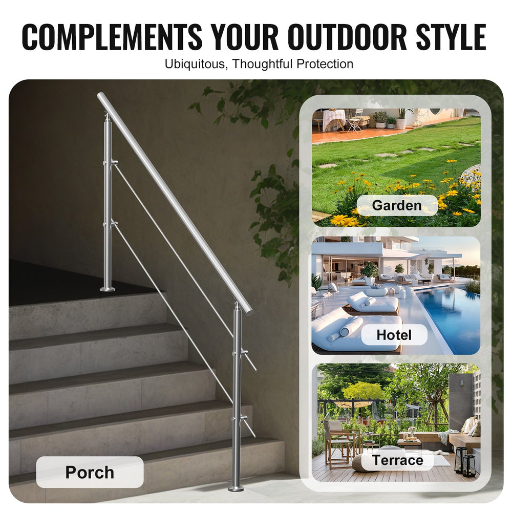 VEVOR 180.1 cm Handrails for Outdoor Steps 2 Crossbars Staircase for Porch Deck
