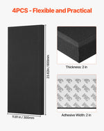 VEVOR 4 PCS Acoustic Panels, 2 inch Thick 23.6 x 11.8 inch Fiberglass Sound Absorbing Panels, Self-adhesive Soundproof Wall Boards, for Studios, Office, Home Theater,Meeting Room, Black