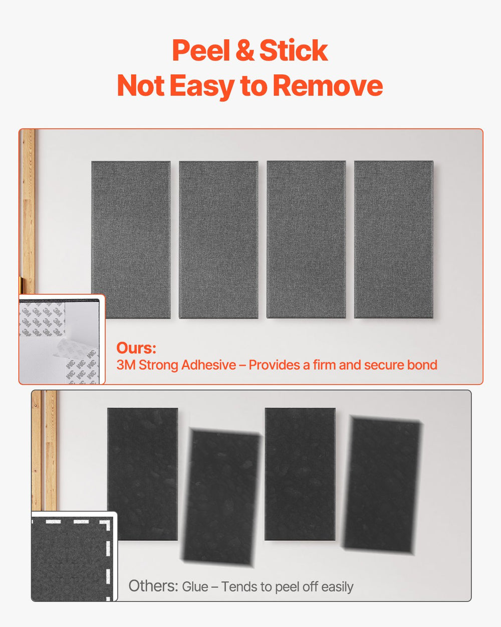 VEVOR 4 PCS Acoustic Panels, 2 inch Thick 23.6 x 11.8 inch Fiberglass Sound Absorbing Panels, Self-adhesive Soundproof Wall Boards, for Studios, Office, Home Theater,Meeting Room, Gray
