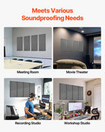 VEVOR 4 PCS Acoustic Panels, 2 inch Thick 23.6 x 11.8 inch Fiberglass Sound Absorbing Panels, Self-adhesive Soundproof Wall Boards, for Studios, Office, Home Theater,Meeting Room, Gray