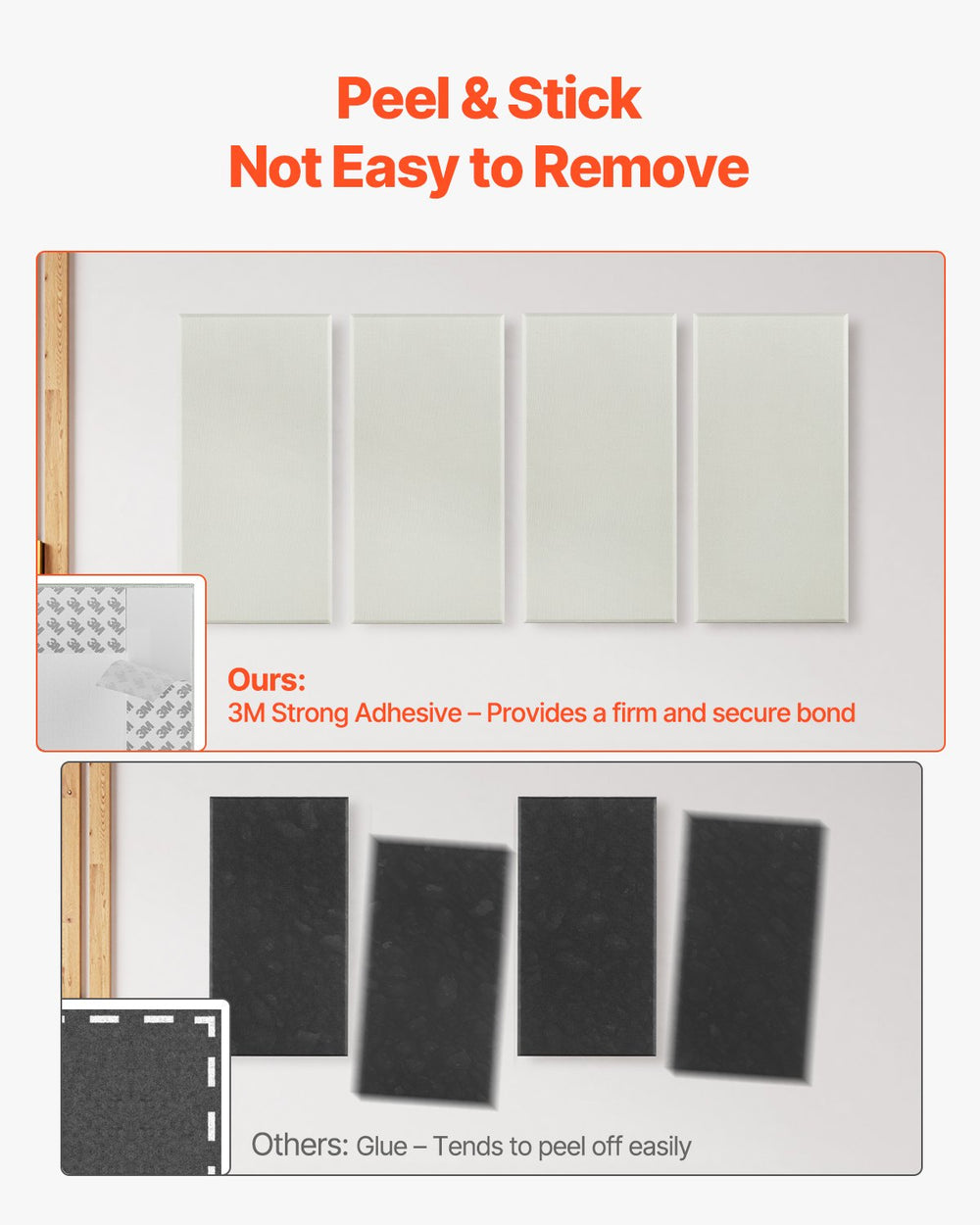 VEVOR 4 PCS Acoustic Panels, 2 inch Thick 23.6 x 11.8 inch Fiberglass Sound Absorbing Panels, Self-adhesive Soundproof Wall Boards, for Studios, Office, Home Theater,Meeting Room, Beige