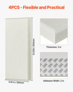 VEVOR 4 PCS Acoustic Panels, 2 inch Thick 23.6 x 11.8 inch Fiberglass Sound Absorbing Panels, Self-adhesive Soundproof Wall Boards, for Studios, Office, Home Theater,Meeting Room, Beige