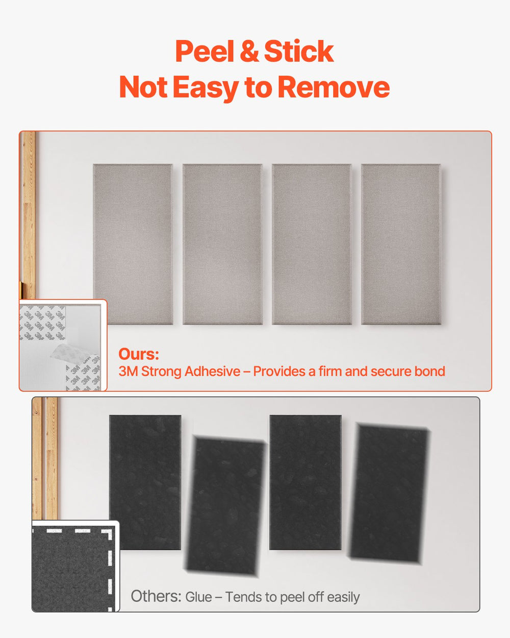 VEVOR 4 PCS Acoustic Panels, 2 inch Thick 23.6 x 11.8 inch Fiberglass Sound Absorbing Panels, Self-adhesive Soundproof Wall Boards, for Studios, Office, Home Theater,Meeting Room, Camel