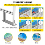 VEVOR Pool Rail 54x36" Pool Railing 304 Stainless Steel 250LBS Load Capacity Silver Rustproof Pool Handrail Humanized Swimming Pool Handrail with Blue Grip Cover & M8 Drill Bit & Self-taping Screws