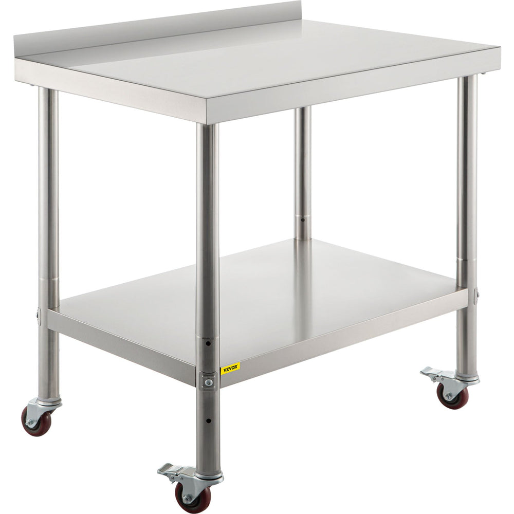 VEVOR Stainless Steel Prep Table, 30 x 24 x 35 Inch, 440lbs Load Capacity Heavy Duty Metal Worktable with Backsplash Adjustable Undershelf & 4 Casters, Commercial Workstation for Kitchen Restaurant
