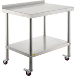 VEVOR Stainless Steel Prep Table, 30 x 24 x 35 Inch, 440lbs Load Capacity Heavy Duty Metal Worktable with Backsplash Adjustable Undershelf & 4 Casters, Commercial Workstation for Kitchen Restaurant