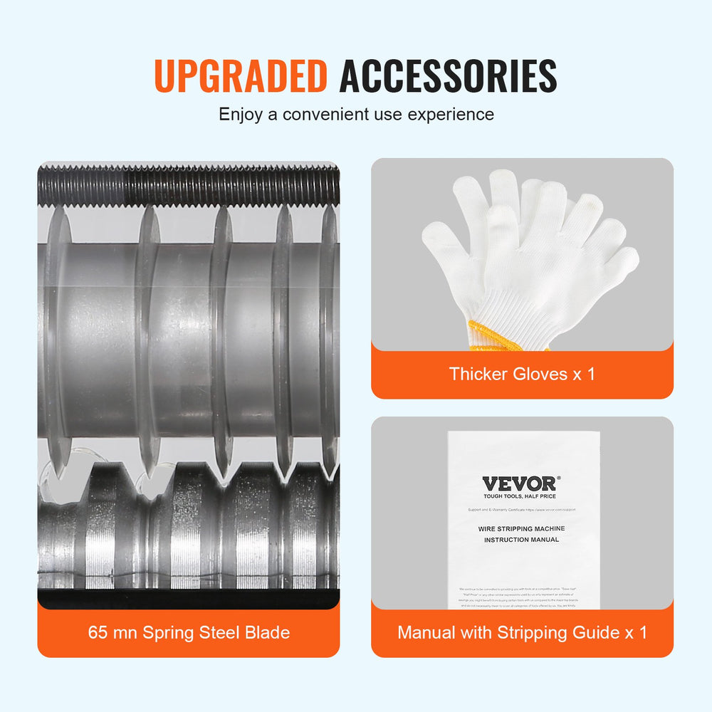 VEVOR Automatic Wire Stripping Machine, 1.5mm-25mm Electric Motorized Cable Stripper, 60 W, Wire Peeler with Visible Stripping Depth Reference, 6 Round & 1 Flat Channels for Scrap Copper Recycling