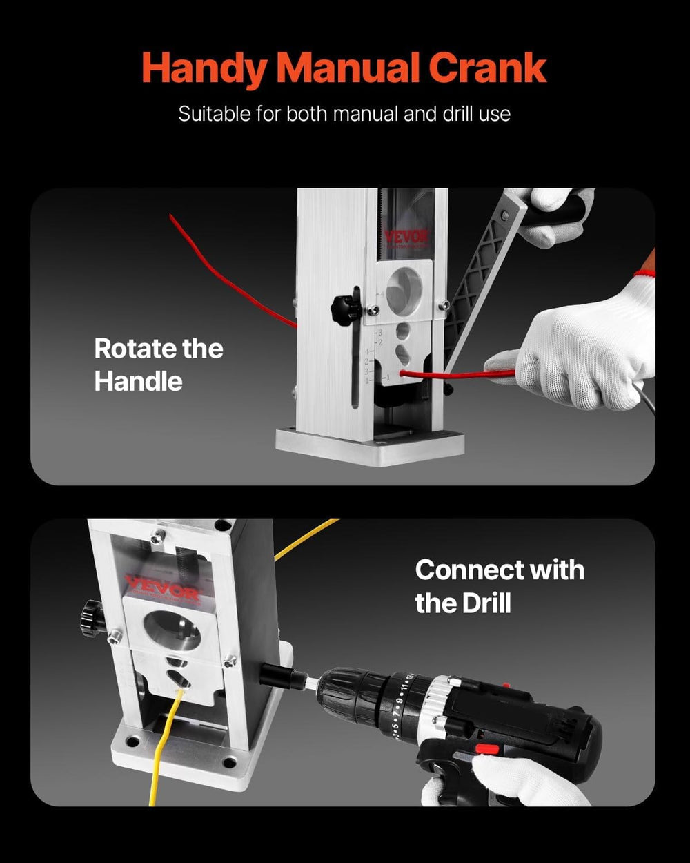 VEVOR Manual Wire Stripping Machine, 1.5mm-40mm Copper Stripper with Hand Crank or Drill Powered, Visible Stripping Depth Reference, Portable Aluminum Frame Wire Peeler for Scrap Copper Recycling