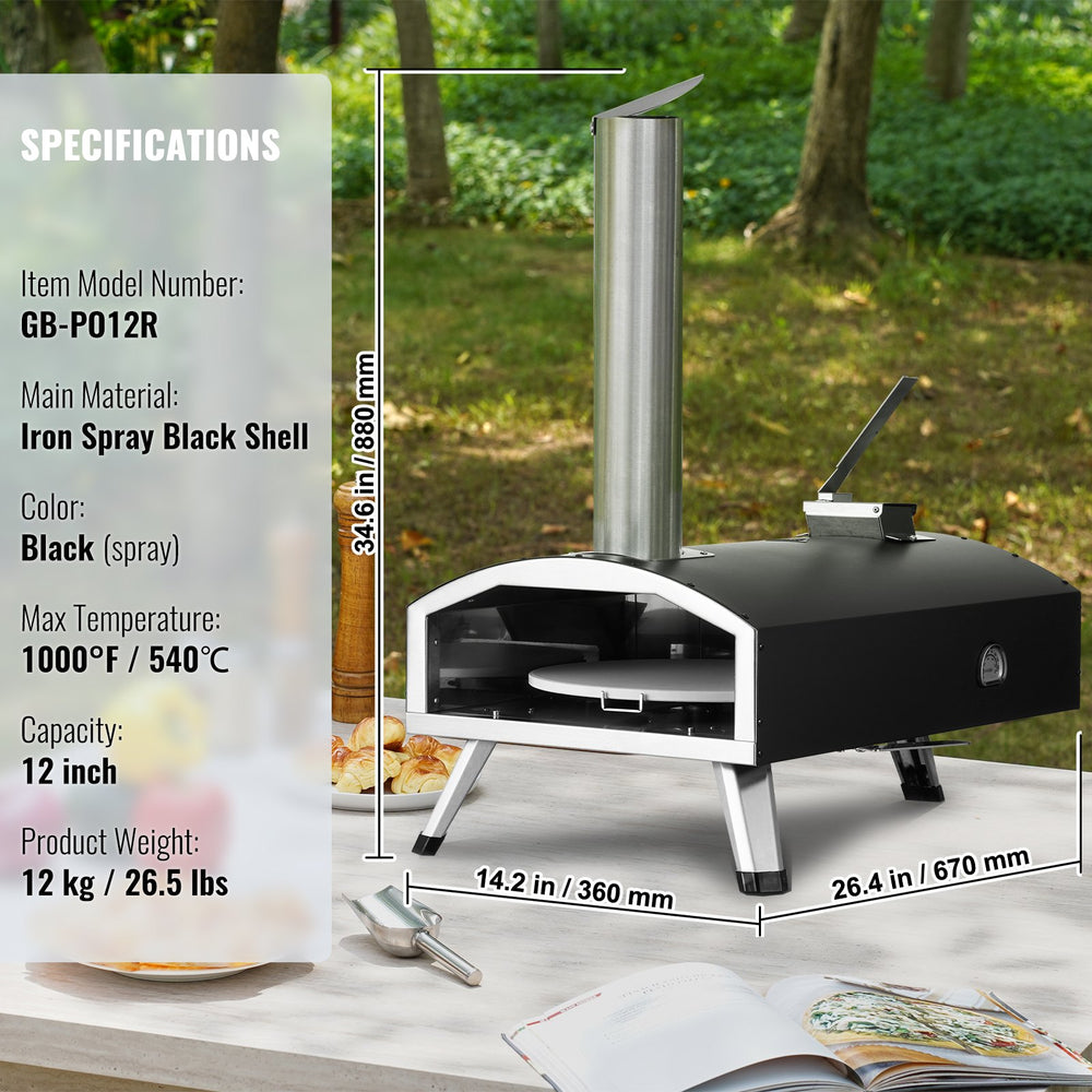 VEVOR 30.5 cm Outdoor Pizza Oven Portable Wood Pellet Pizza Oven Iron Spray Camping