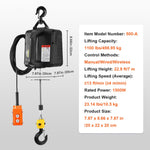VEVOR 3-in-1 Portable Electric Hoist Winch 499 kg Wired/Wireless Remote Control