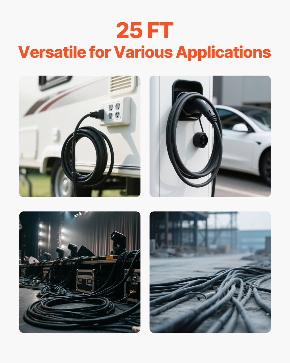 VEVOR 25 FT(7.62 m) 6AWG (16 mm²) Premium Electrical Power Cable Extension Cord Copper Wire