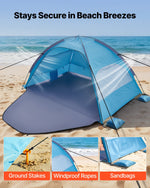 VEVOR Beach Tent Sun Shelter for 3 Person, UPF 50+ Protection, Portable Sun Shade Canopy with Carrying Bag & Sand Pockets, Lightweight and Easy Setup Beach Umbrella for Camping Fishing Outdoor Picnic