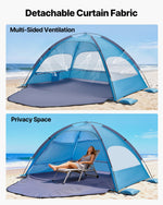 VEVOR Beach Tent Sun Shelter for 4 Person, UPF 50+ Protection, Portable Sun Shade Canopy with Carrying Bag & Sand Pockets, Lightweight and Easy Setup Beach Umbrella for Camping Fishing Outdoor Picnic