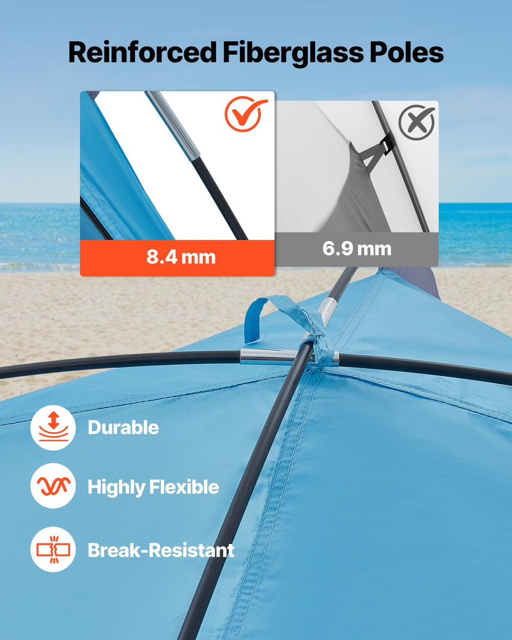 VEVOR Beach Tent Sun Shelter for 4 Person, UPF 50+ Protection, Portable Sun Shade Canopy with Carrying Bag & Sand Pockets, Lightweight and Easy Setup Beach Umbrella for Camping Fishing Outdoor Picnic