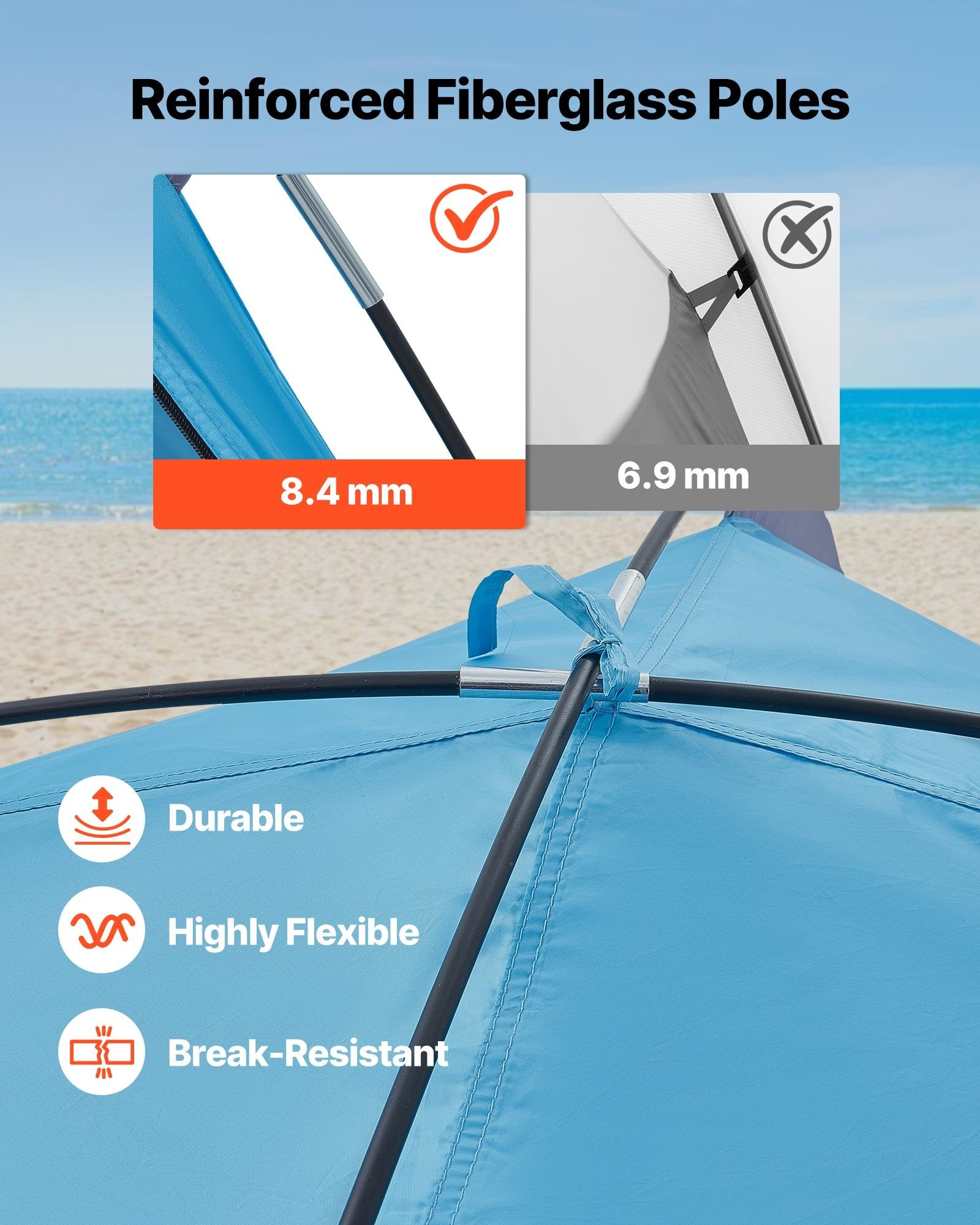 VEVOR Beach Tent Sun Shelter for 4 Person, UPF 50+ Protection, Portable Sun Shade Canopy with Carrying Bag & Sand Pockets, Lightweight and Easy Setup Beach Umbrella for Camping Fishing Outdoor Picnic
