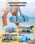 VEVOR Beach Tent Sun Shelter for 4 Person, UPF 50+ Protection, Portable Sun Shade Canopy with Carrying Bag & Sand Pockets, Lightweight and Easy Setup Beach Umbrella for Camping Fishing Outdoor Picnic