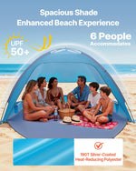 VEVOR Beach Tent Sun Shelter for 6 Person, UPF 50+ Protection, Portable Sun Shade Canopy with Carrying Bag & Sand Pockets, Lightweight and Easy Setup Beach Umbrella for Camping Fishing Outdoor Picnic