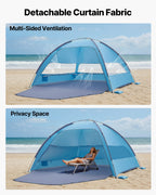 VEVOR Beach Tent Sun Shelter for 6 Person, UPF 50+ Protection, Portable Sun Shade Canopy with Carrying Bag & Sand Pockets, Lightweight and Easy Setup Beach Umbrella for Camping Fishing Outdoor Picnic