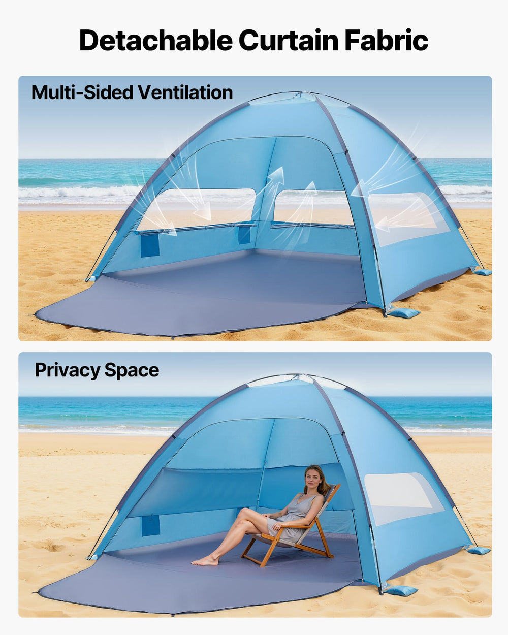 VEVOR Beach Tent Sun Shelter for 8 Person, UPF 50+ Protection, Portable Sun Shade Canopy with Carrying Bag & Sand Pockets, Lightweight and Easy Setup Beach Umbrella for Camping Fishing Outdoor Picnic