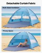 VEVOR Beach Tent Sun Shelter for 8 Person, UPF 50+ Protection, Portable Sun Shade Canopy with Carrying Bag & Sand Pockets, Lightweight and Easy Setup Beach Umbrella for Camping Fishing Outdoor Picnic